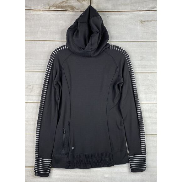 Lululemon Think Fast Hoodie Womens 4 Black White Pullover Hooded Top Active Gym - Picture 6 of 10